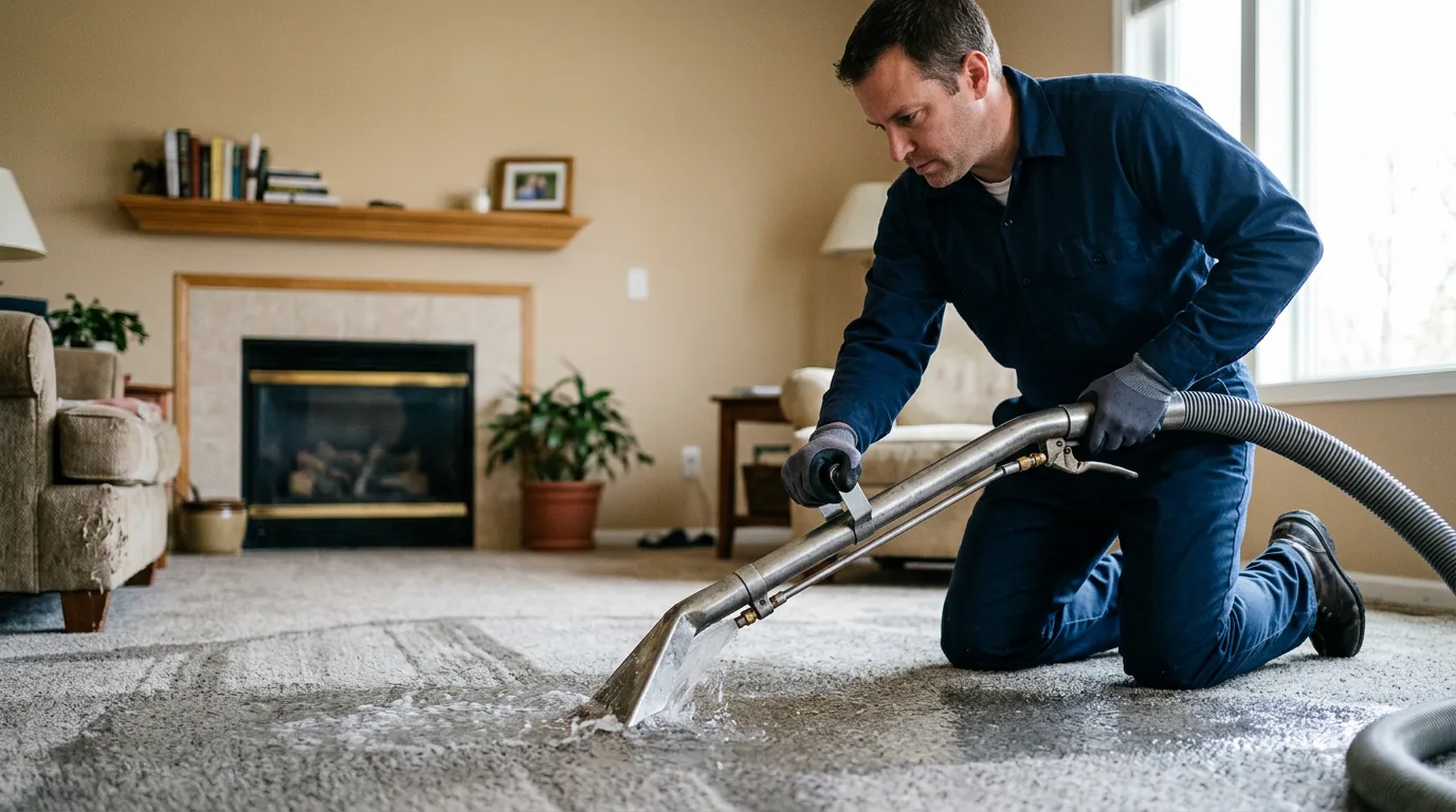 Water damage restoration technician working near Fairbury, IL